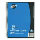Cahier à reliure spirale ligné, 5 sujets. 360 pages