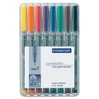 Marqueur soluble à l'eau lumocolor® pointe fine, 0,6 mm. variés (pqt 8)