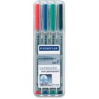 Marqueur soluble à l'eau lumocolor® pointe fine, 0,6 mm. variés (pqt 4)