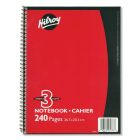 Cahier à reliure spirale ligné, 3 sujets. 240 pages