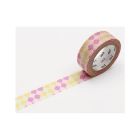 Ruban washi 15 mm x 7 m - damier rose/jaune