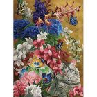 Broderie de diamants - chat doré & fleurs