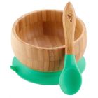 Bol et cuillère en bambou avec succion - vert