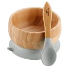 Bol et cuillère en bambou avec succion: gris