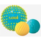 3 balles sensorielles bleues et jaunes