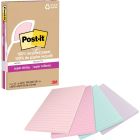 Feuillets recyclés post-it® super sticky - la vie en pastel 4 x 6 po. ligné. paquet de 4, bloc de 45 feuilles