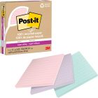 Feuillets recyclés post-it® super sticky - la vie en pastel 4 x 4 po. ligné. paquet de 3, bloc de 70 feuilles