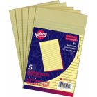 Bloc de papier canari ligné 1/4”. 5 x 8”. 64 feuilles. bond.