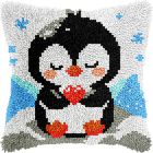 Ens. points noués coussin: pingouin