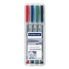 Marqueur soluble à l'eau lumocolor® pointe moyenne, 1,0 mm. variés (pqt 4)
