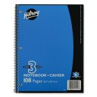Cahier à reliure spirale ligné, 3 sujets. 108 pages