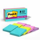 Feuillets post-it® super sticky - collection Éclat de lumière 2 x 2 po bloc de 90 feuillets (pqt 8)