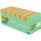 Feuillets post-it® super sticky - collection Éclat de lumière 3 x 3 po, boîte de rangement bloc de 70 feuillets (pqt 24)