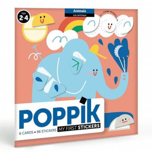 Poppik-bébé animals 6 cards, 96 stickers
