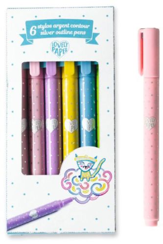 6 stylos argent contour
