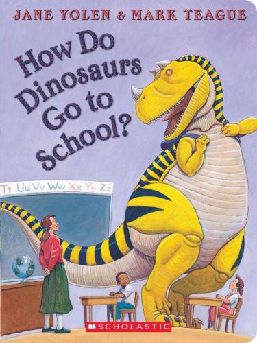 How do dinosaurs go to school?