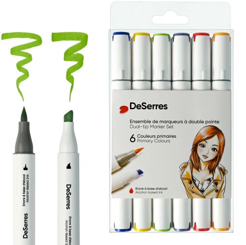 Ensemble de 6 marqueurs double pointe couleurs primaires