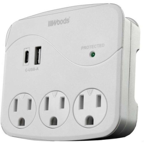 Prise murale de surtension à 3 sorties/ports usb a et c