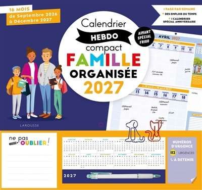 Calendrier hebdo compact famille organisée 2027
