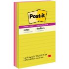 Feuillets super collants post-it® - collection joie estivale lignées 4 x 6 (pqt 3)