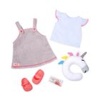 Vêtements de voyage et coussin licorne pour poupée de 46 cm