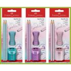 Ensemble crayon, efface et taille-crayons couleur assortis